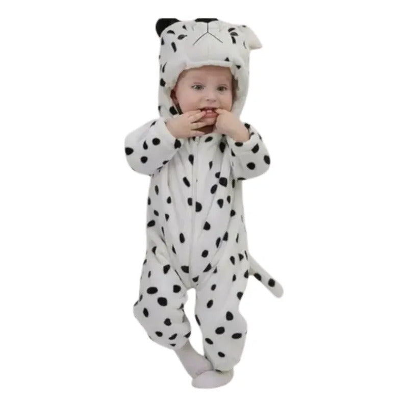 Pijama Y Disfraz Enterito Polar Bebes Blanco - Negro Perrito 80