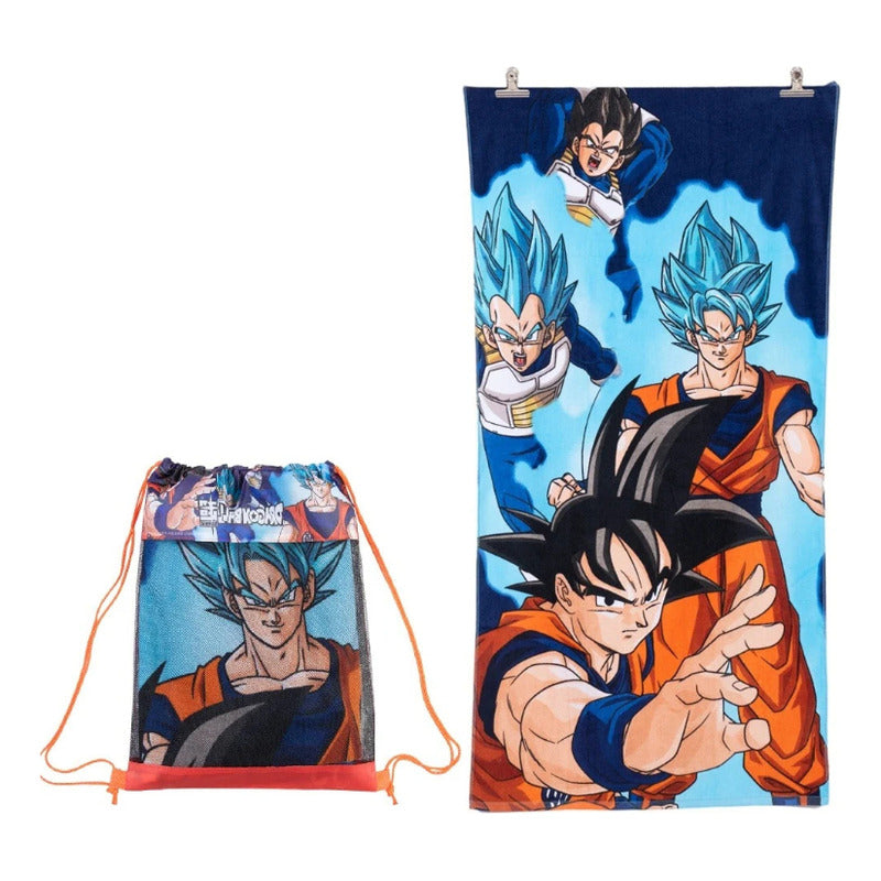 Toalla Playa Algodon C/ Bolso 140x70 Cm Naranja Dragon Ball Z Lisa