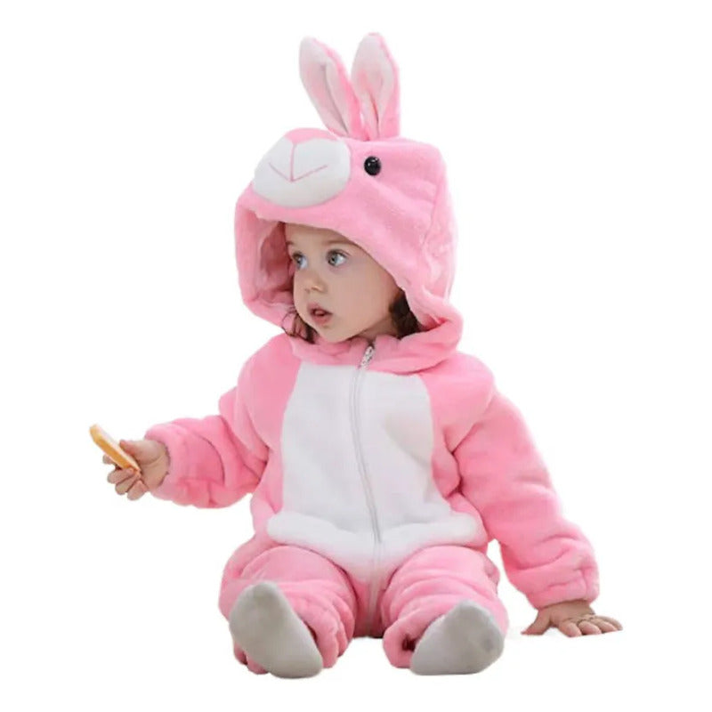Pijama Y Disfraz Enterito Polar Bebes Rosa Conejo 80