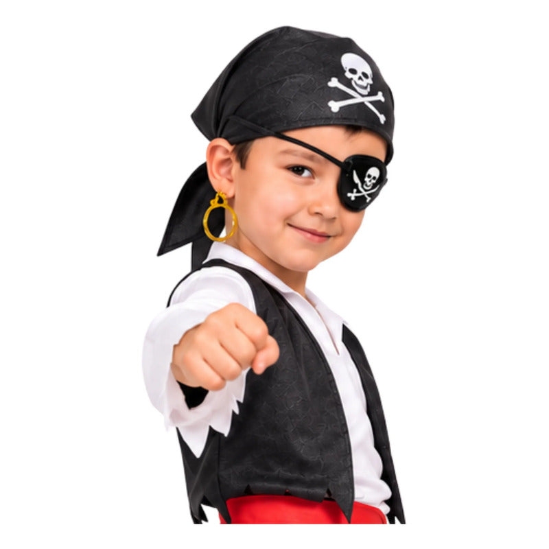 Set De Pirata Para Niños Bandana + Aro + Parche - Cosplay Negro 4-10 Años