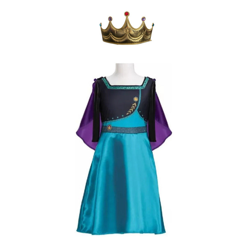 Disfraz Frozen Reina Anna Original + Corona Negro- Verde 4-6