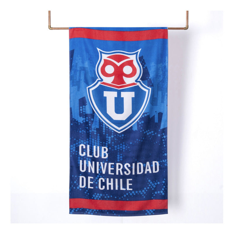 Toalla Playa Algodón 70x140cm Azul U De Chile Con Bolso 42x33cm Club Universidad De Chile