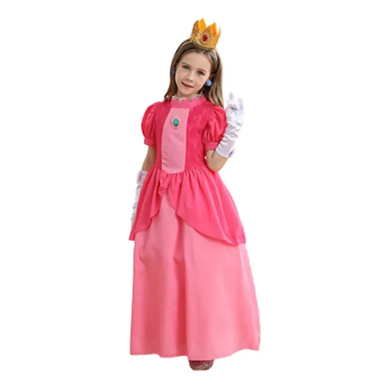 Disfraz Princesa Peach Accesorios Corona Guantes Niña Fuscia 13-14