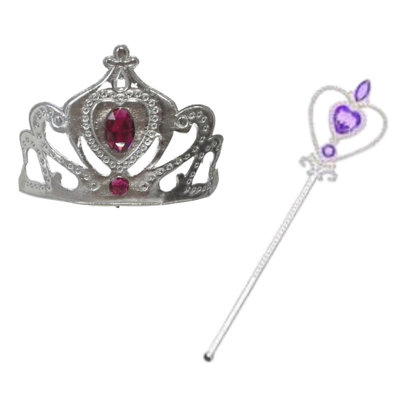 Disfraz De Princesa Para Niñas Capa Corona Varita Violeta 70cm