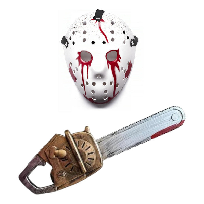 Set Jason Vorhees Máscara Sierra Terror Halloween Blanco
