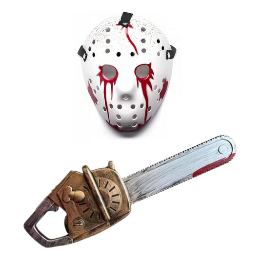 Set Jason Vorhees Máscara Sierra Terror Halloween Blanco