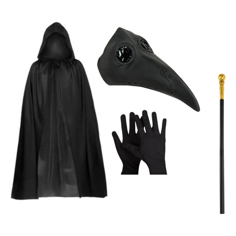 Disfraz Doctor Peste Negra + Baston Adulto Cosplay Negro Standar