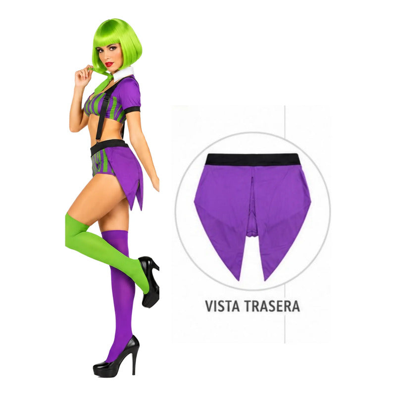 Disfraz Huasona Joker Mujer + Peluca  Para Cosplay Verde/morado L