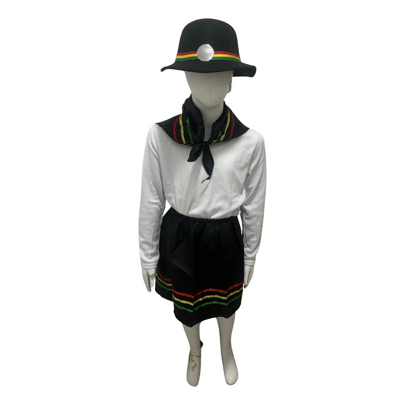 Traje Infantil Para Niña Nortino - Bailes Tipicos Negro Liso 10-12