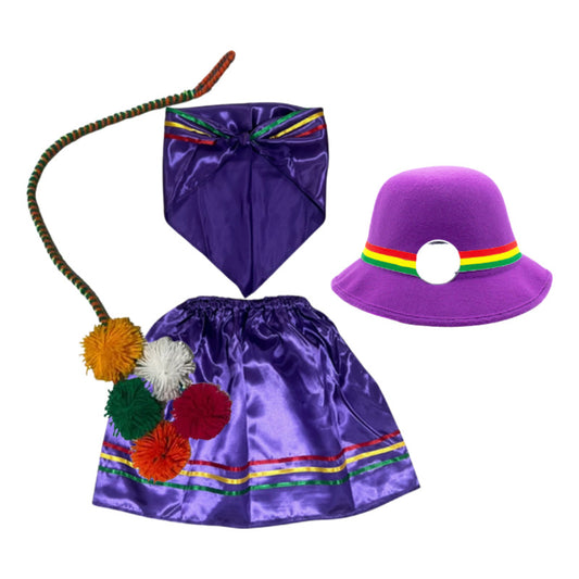 Traje Nortino Baile Nortino 3pzs + Pompon Fiestas Patrias Violeta M