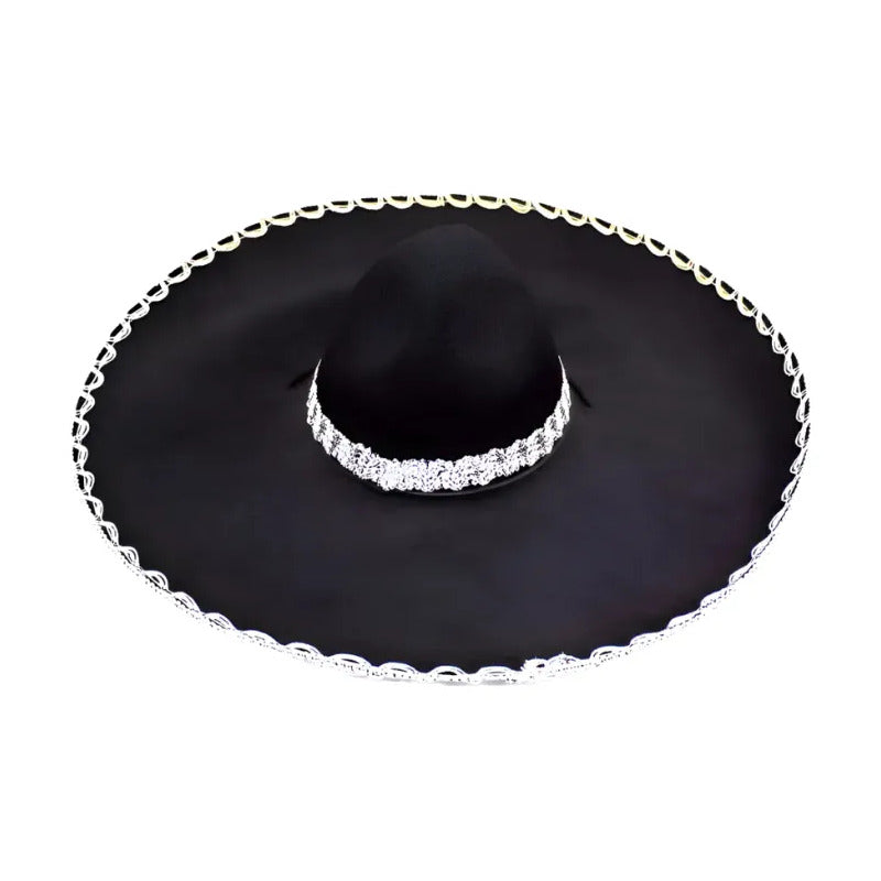Sombrero Disfraz Mariachi Mexicano Charro Adulto Negro-plateado