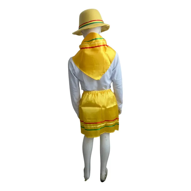 Traje Infantil Para Niña Nortino - Bailes Tipicos Amarillo Liso 5-6: