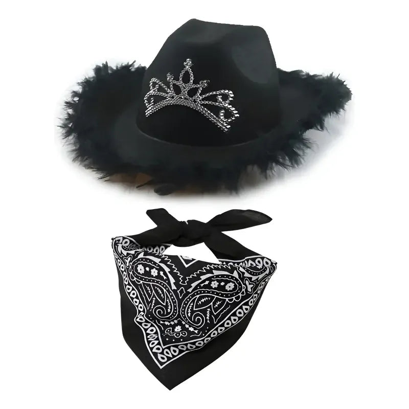 Sombrero Vaquero + Pañaleta Accesorio Concierto Cosplay Color Negro