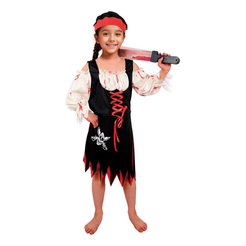 Disfraz De Pirata Niño/niña Cosplay Negro-blanco Niña 5-6
