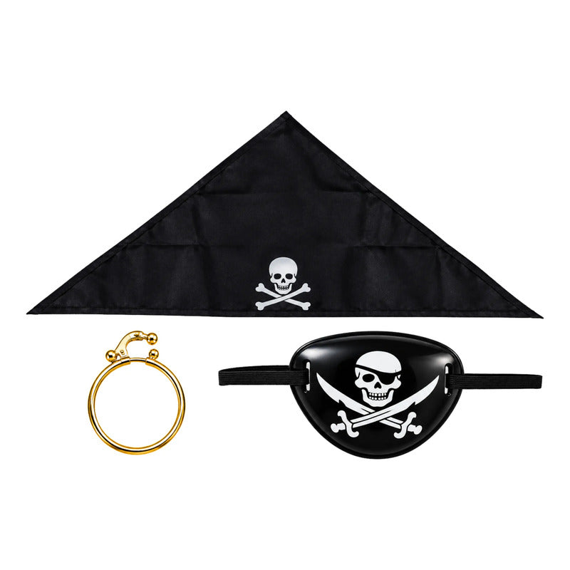 Set De Pirata Para Niños Bandana + Aro + Parche - Cosplay Negro 4-10 Años