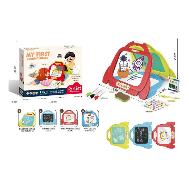 Pizarra Didáctica Tablero Magnético 4 En 1 Para Niños Multicolor