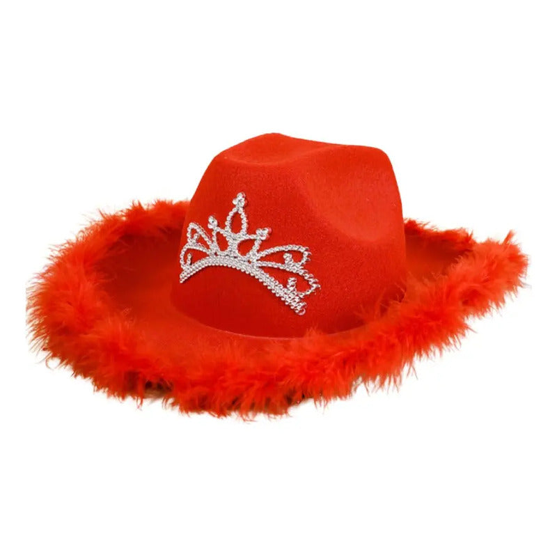 Sombrero Vaquero Fieltro Liso Rojo + Bandana Cosplay Adultos Pack 2 Piezas