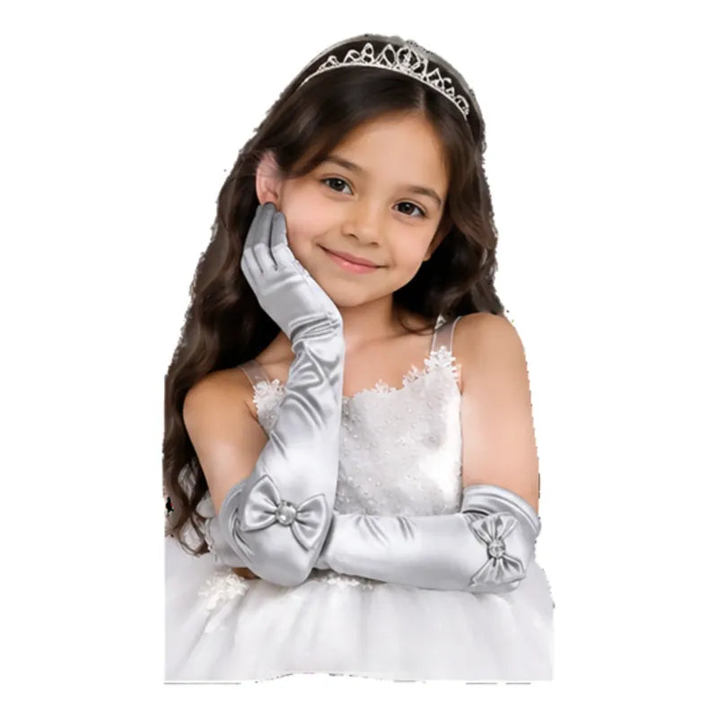 Guantes Princesas Lazo   Niña Para Cosplay Gris 30cm Lisa