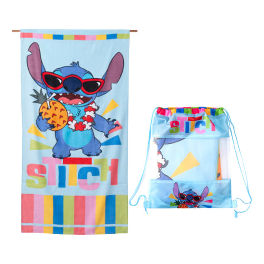 Toalla Playa Algodon C/ Bolso 140x70 Cm Multicolor Stitch Lisa