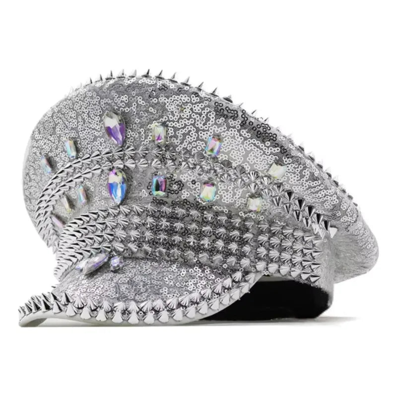 Gorro Capitana Brillos Glitter Fiestas Plateado
