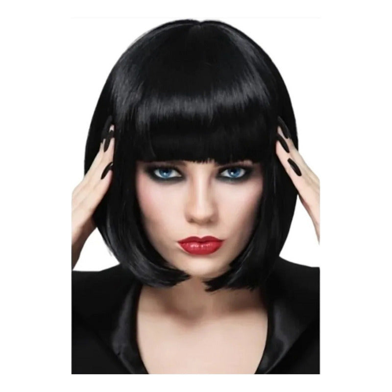 Peluca Sintética Colores Corta 32 Cm. Ideal Para Disfraz Tamaño De La Base 32cm Tono Negro