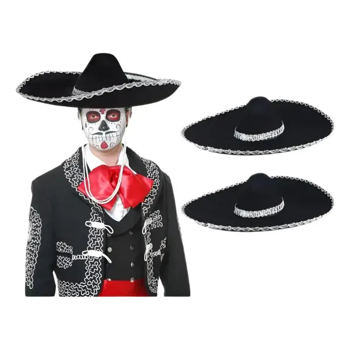 Sombrero Disfraz Mariachi Mexicano Charro Adulto Negro-plateado