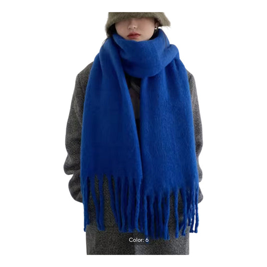 Bufanda Maxi Alpaca Unicolor Azul Liso Standar
