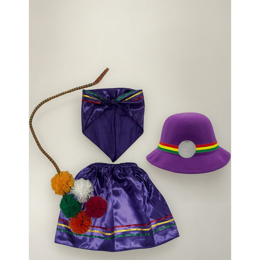 Traje Nortino Baile Nortino 3pzs + Pompon Fiestas Patrias Violeta Xl