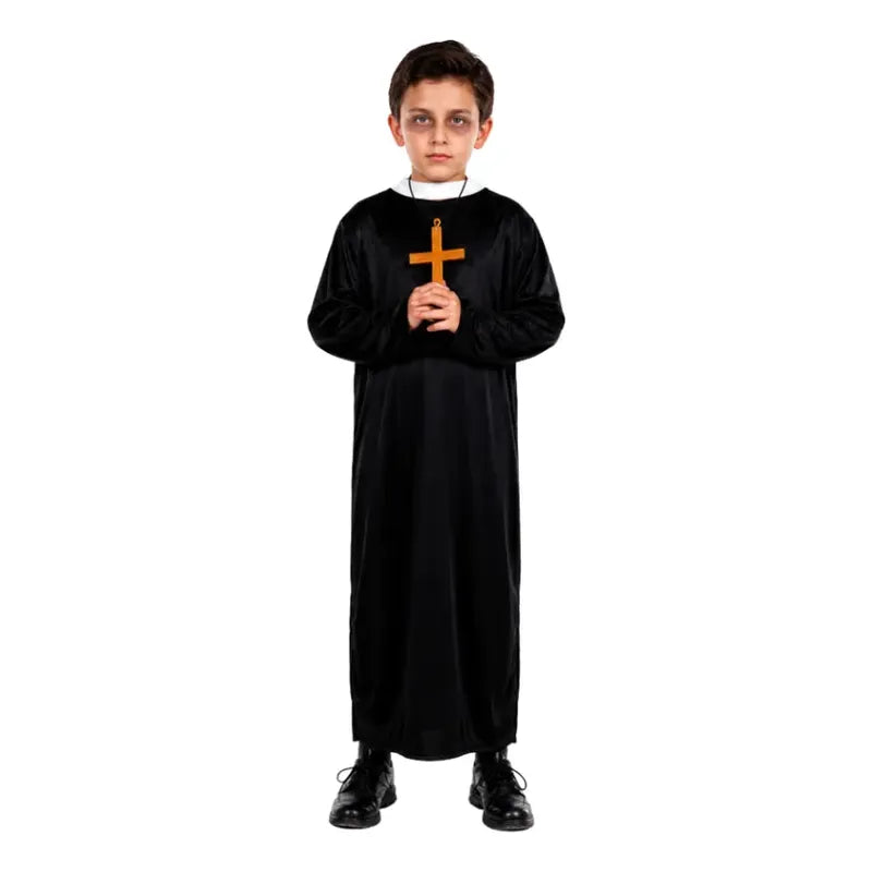 Disfraz Cura Sacerdote Niño Halloween Negro 5-6