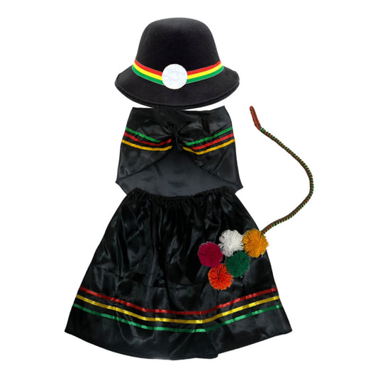 Traje Nortino Baile Nortino 3pzs + Pompon Fiestas Patrias Negro M