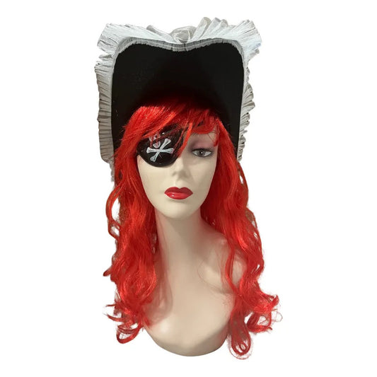 Set Disfraz Pirata Mujer Gorro Peluca Parche Negro-rojo Standar