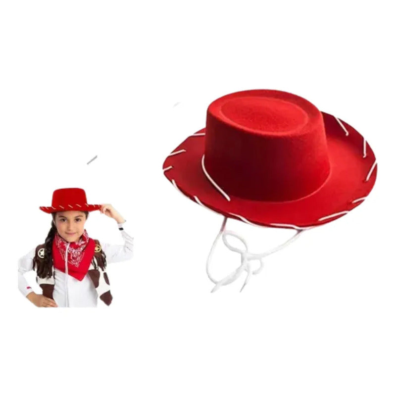 Sombrero Vaquerita Jessie Rojo Fiesta Niña/ Mujer Rojo Grande Lisa