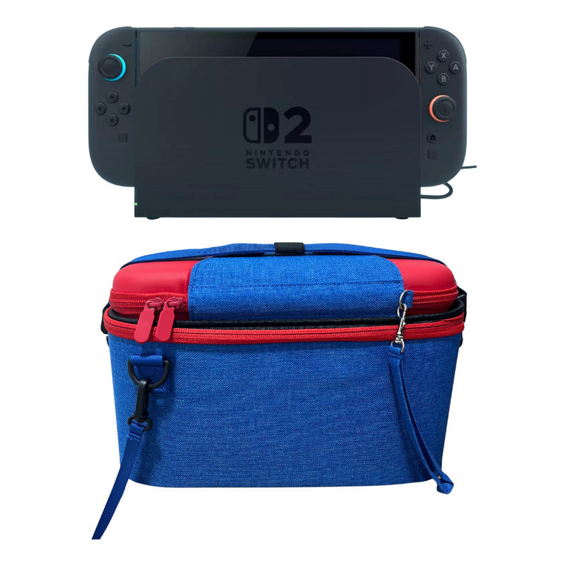Bolso Maleta Transporte + Estuche Mario Compatible Switch 2 Azul-rojo