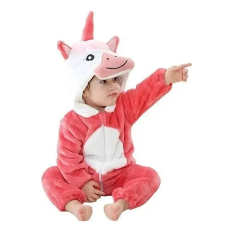 Pijama Y Disfraz Enterito Polar Bebes Fucsia Unicornio 100
