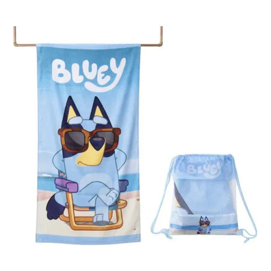 Toalla Playa Algodon C/ Bolso 140x70 Cm Celeste Bluey Lisa