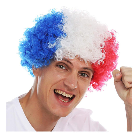Peluca Afro Tricilor Chile Azul-blanco-rojo