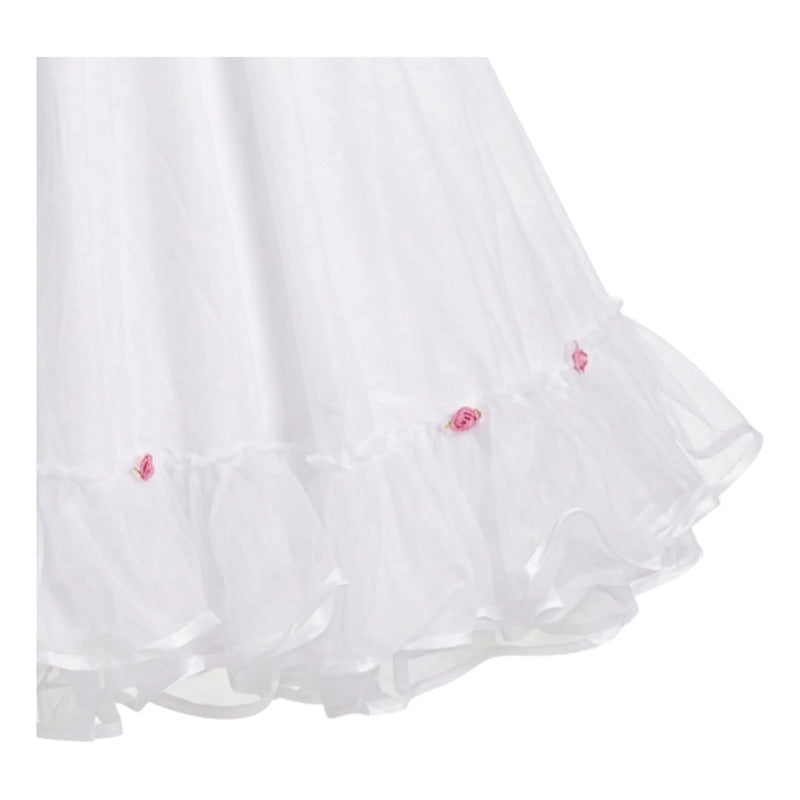 Falso Falda Baile Cueca Diseño Flores Niña Blanco/flor Lisa 5-6
