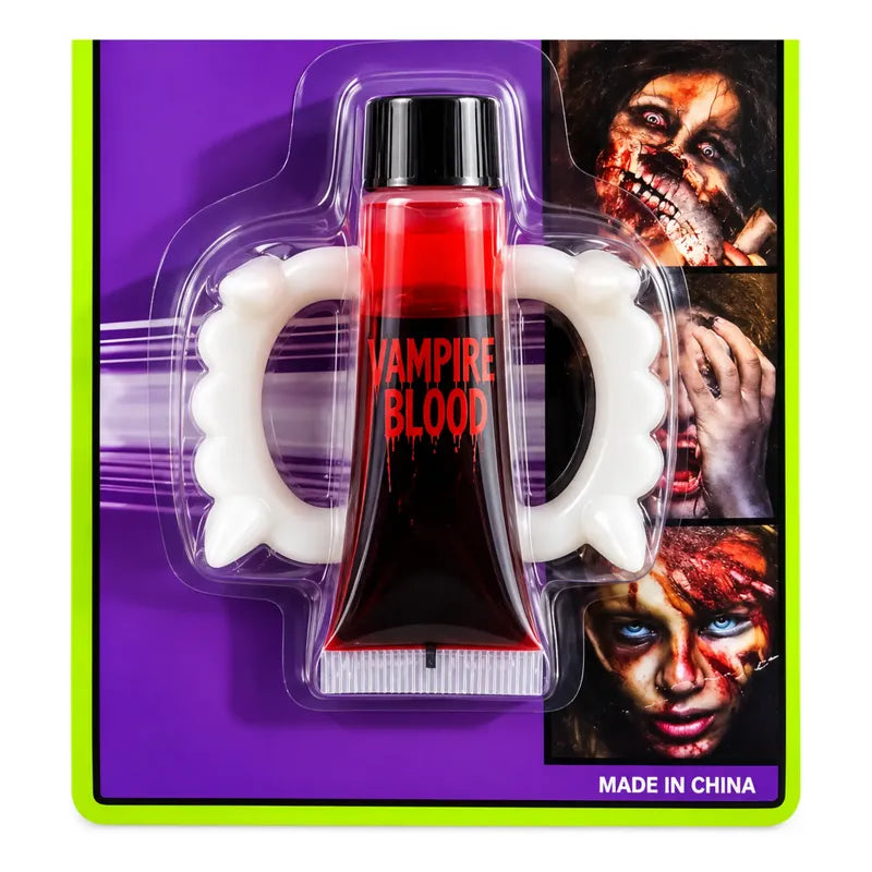 Sangre Falsa Y Colmillos  Vampiros - Halloween Rojo