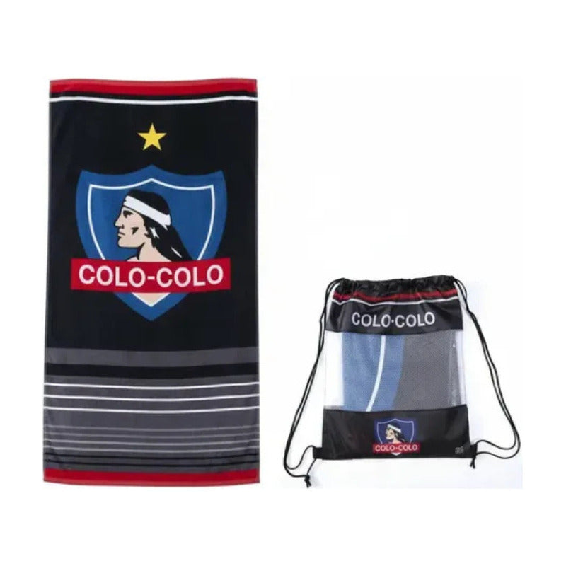 Toalla Playa Algodon C/ Bolso 140x70 Cm Negro Colo Colo Lisa