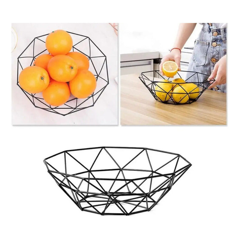 Cesta De Frutas Verduras Centro De Mesa Cocina Reja Amplia Negro