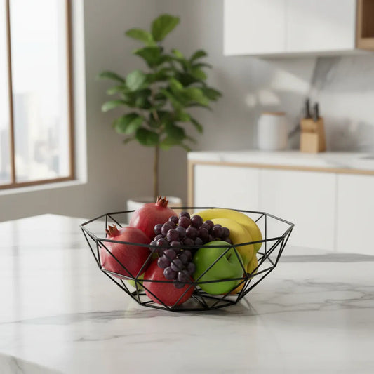 Cesta De Frutas Verduras Centro De Mesa Cocina Reja Amplia Negro