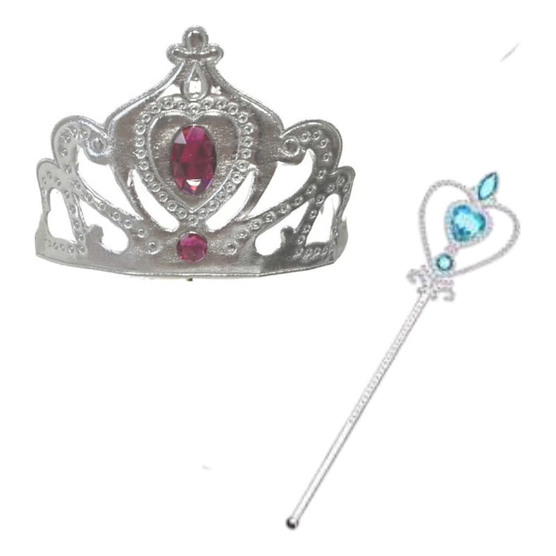 Disfraz De Princesa Para Niñas Capa Corona Varita Celeste 70cm