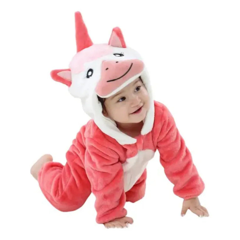Pijama Y Disfraz Enterito Polar Bebes Fucsia Unicornio 100