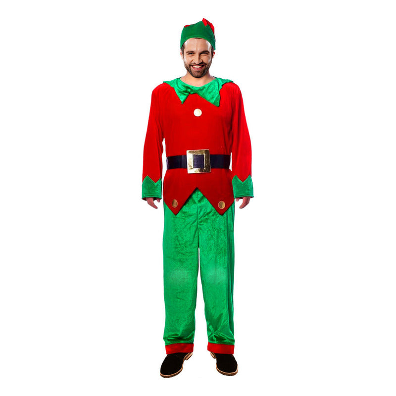 Disfraz Navidad Traje Elfo Hombre Adulto Navideño Rojo-verde 180cm