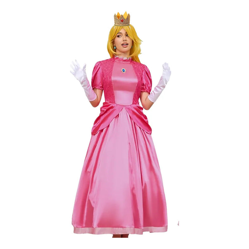 Disfraz Princesa Peach Accesorios Corona Guantes Mujer Fucsia M