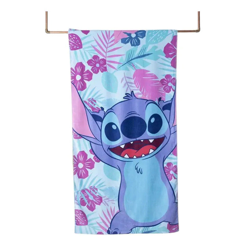 Toalla Playa Algodon C/ Bolso 140x70 Cm Celeste Stitch Flores Lisa