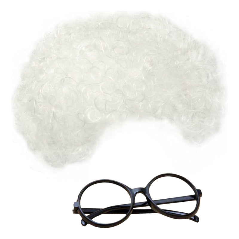 Set De Anciana Accesorio Disfraz Abuelita Peluca + Lentes Blanca