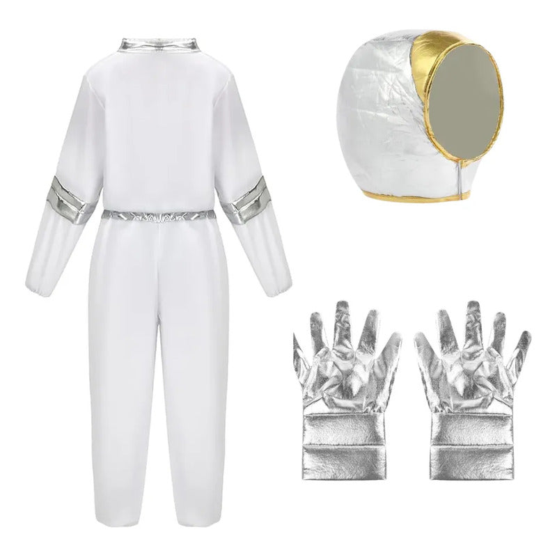 Disfraz De Astronauta Para Niños Con Casco Y Guantes Blanco 7-9