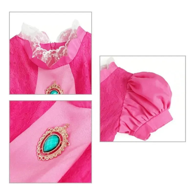 Disfraz Princesa Peach Accesorios Corona Guantes Mujer Fucsia S