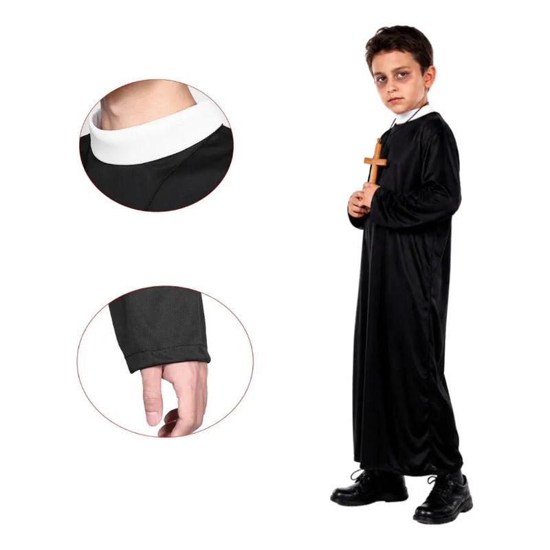 Disfraz Cura Sacerdote Niño Halloween Negro 5-6